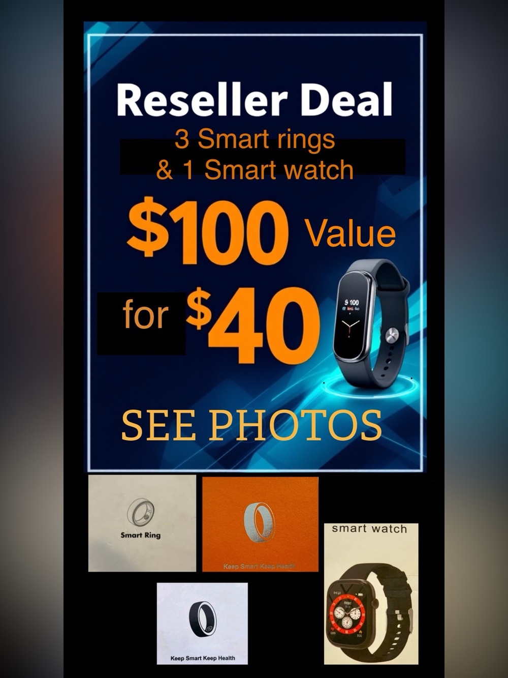 Reseller Bundle. Including 1 Smart Fitness Tracker Watch & 3 rings. NWT.